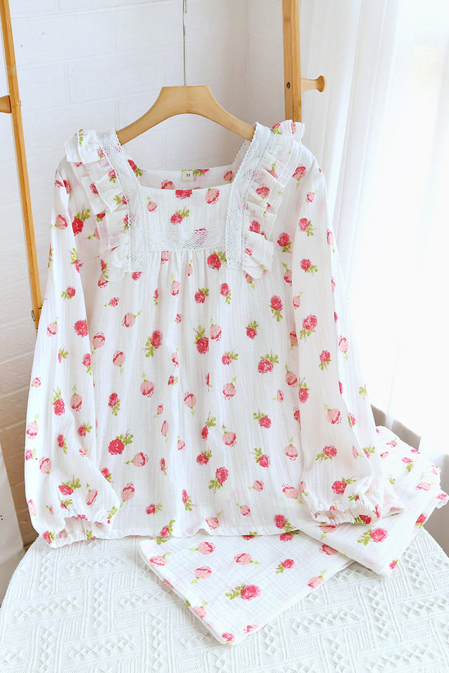 Cotton Cloth Square Collar Pajamas Ladies New Homewear Suit