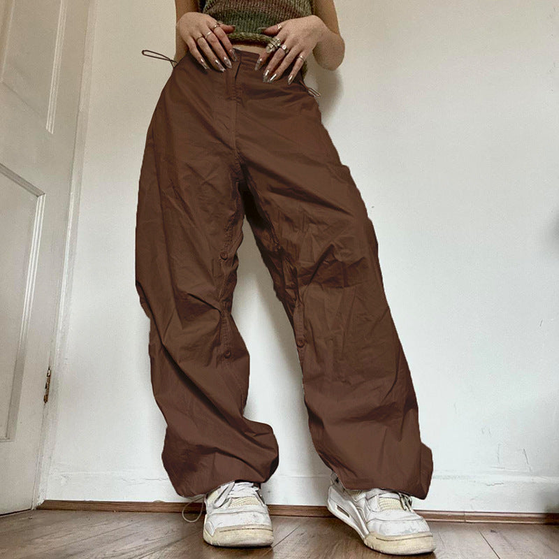 Cross-border foreign trade 2022 summer new European and American Spice fashion street retro casual low-waist drawstring loose woven pants
