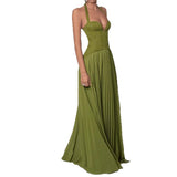 Elegant women's dress with a patchwork long skirt, scarf collar, back strap and strapless dress