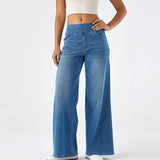 Women'S Fashion Jeans High Waisted Wide Leg Jeans Summer Casual Straight Baggy Jeans Color Block Patch Denim Trousers Sky Blue,L