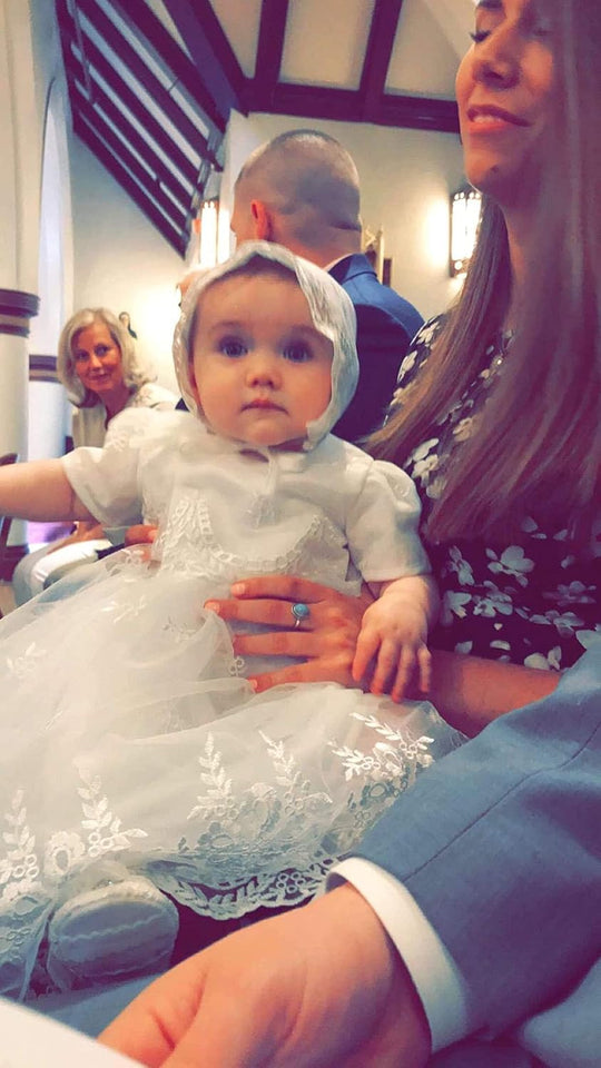 Baby-Girls Newborn Satin Christening Baptism Floral Embroidered Dress Gown Outfit