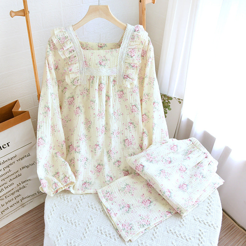 Cotton Cloth Square Collar Pajamas Ladies New Homewear Suit