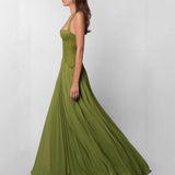Elegant women's dress with a patchwork long skirt, scarf collar, back strap and strapless dress
