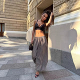 Ladies' laid-back casual pants, solid-color street style wide-leg balloon pants, daily loose and loose lantern pants