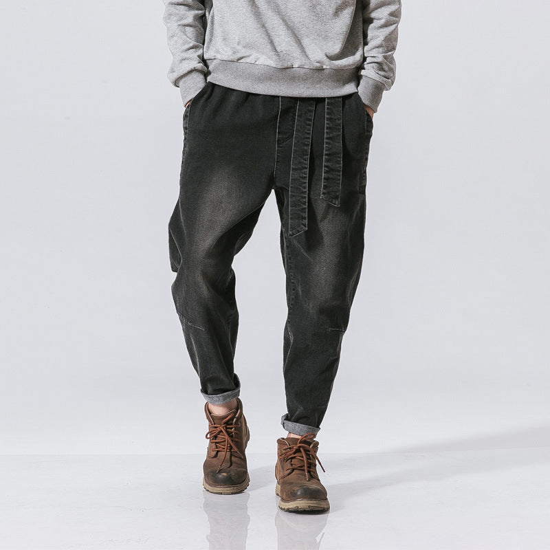 Plus Size Retro Loose Denim Trousers for Men