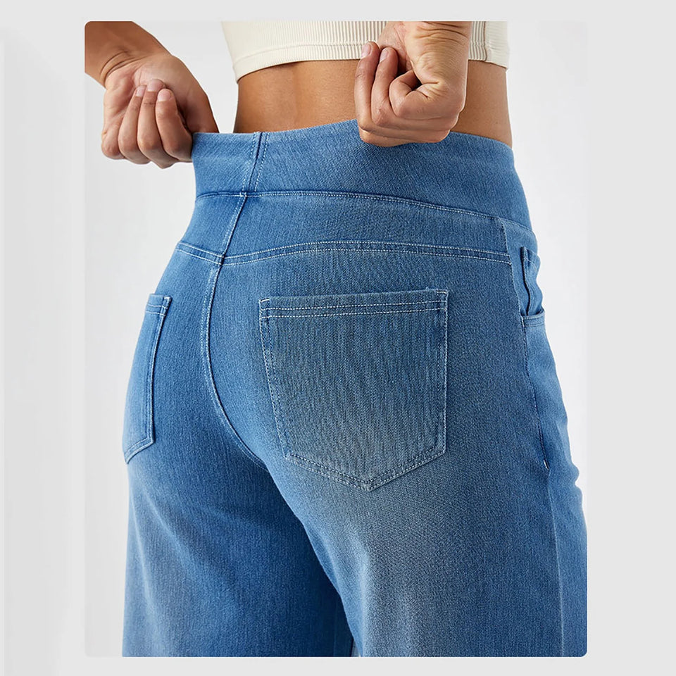 Women'S Fashion Jeans High Waisted Wide Leg Jeans Summer Casual Straight Baggy Jeans Color Block Patch Denim Trousers Sky Blue,L