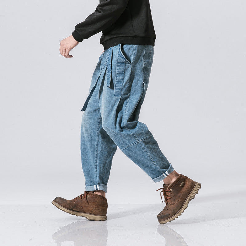 Plus Size Retro Loose Denim Trousers for Men