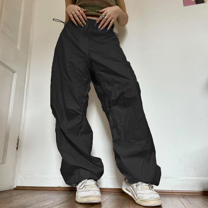 Cross-border foreign trade 2022 summer new European and American Spice fashion street retro casual low-waist drawstring loose woven pants