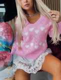 2021 autumn and winter women's sweater Europe and the United States new wish leisure V-neck love off-shoulder hollow sexy knitted sweater