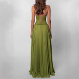 Elegant women's dress with a patchwork long skirt, scarf collar, back strap and strapless dress