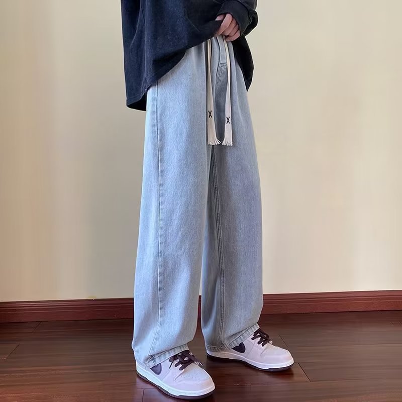 Japanese-style Drawstring Elastic-waist Jeans For Men