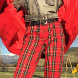 Loose high waisted retro plaid straight leg nine-point pants for women
