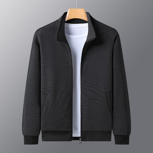 Dad Wears Jacket With A Stand-up Collar And A Casual Jacket