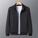 Dad Wears Jacket With A Stand-up Collar And A Casual Jacket