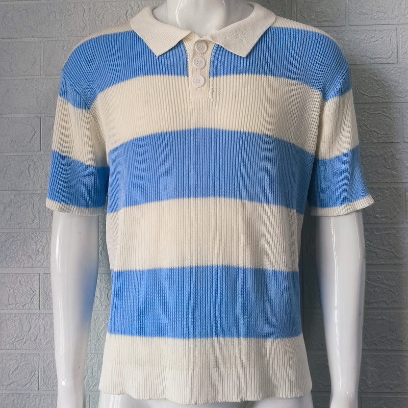 Men's Summer Lapel Short-Sleeve Sweater Casual Fashion Tee