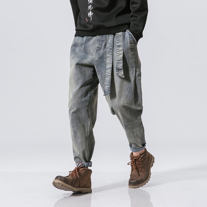 Plus Size Retro Loose Denim Trousers for Men