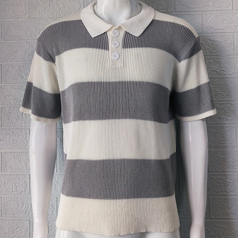 Men's Summer Lapel Short-Sleeve Sweater Casual Fashion Tee