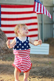 4Th of July Toddler Baby Girl American Flag Tassel Romper with Headband