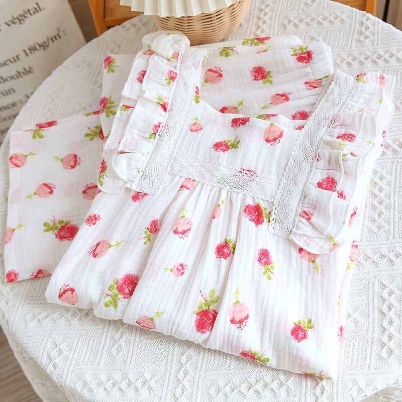Cotton Cloth Square Collar Pajamas Ladies New Homewear Suit