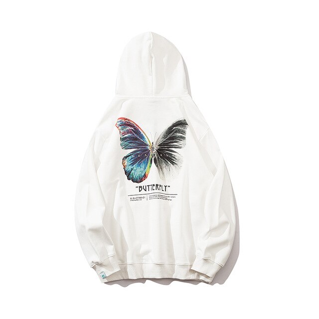 Hip Hop Butterfly Hoodie Sweatshirt Men Harajuku Streetwear Hooded Pullover Cotton Autumn Loose Hoodie Black Clothes-5